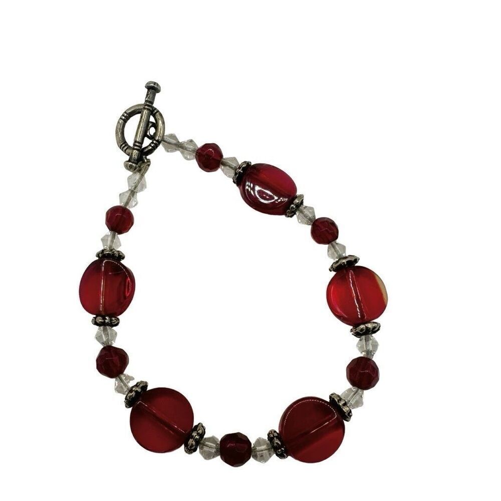 Red glass and crystal beaded bracelet